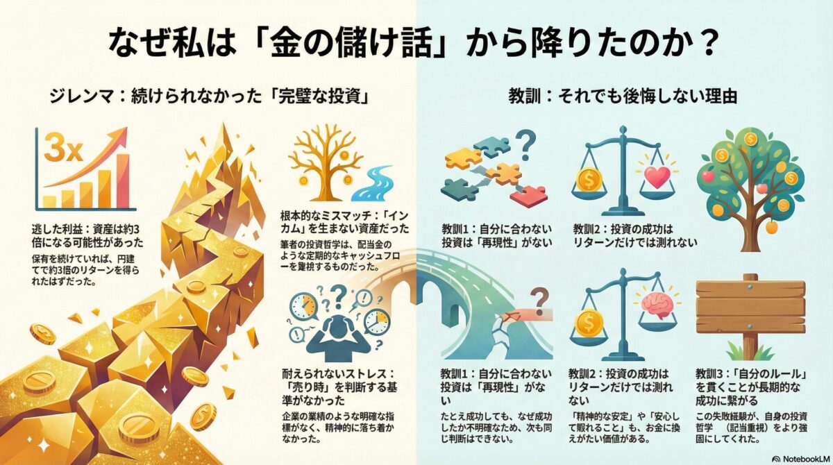 失敗談:絶好の投資機会に金投資をしていたけど、即やめた件